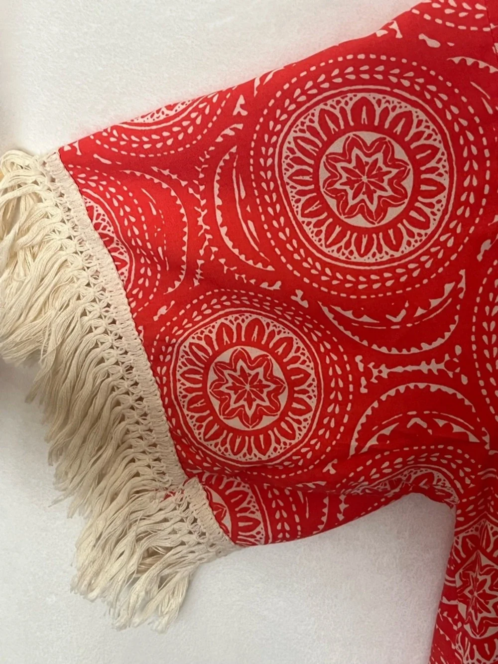 No Boundaries Coral Fringe Kimono Cover-Up